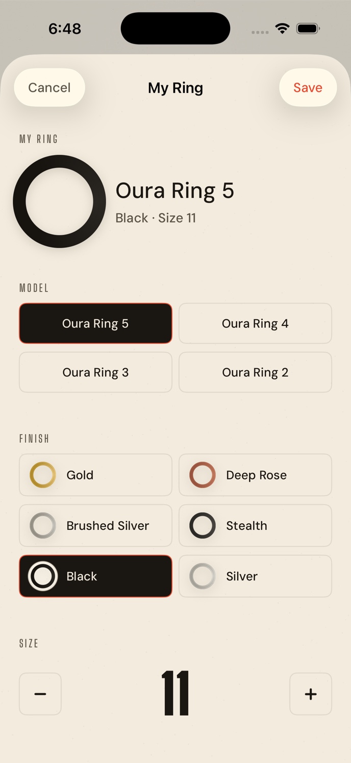 Ringside My Ring editor with model, finish and size controls